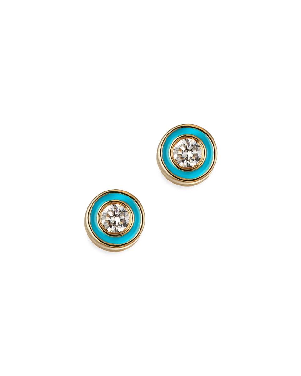 14k Enamel Diamond Stud Earring, Turquoise